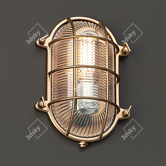 Vintage Brass Oval Bunker Light 3D model image 1