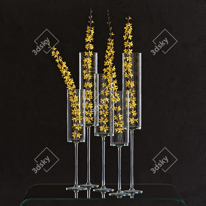 Forsythia Floral Trio: Accent Decor Vases 3D model image 1