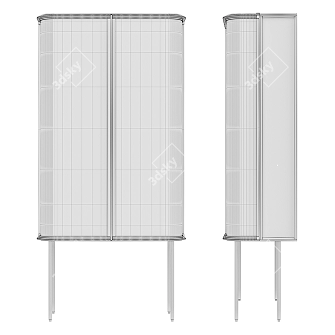 Sleek Brass & Ribbed Glass Cabinet 3D model image 3