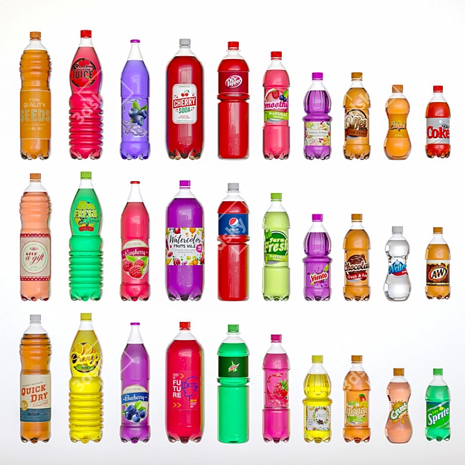 Carbonated Soda Bottles - Set of 2 3D model image 1