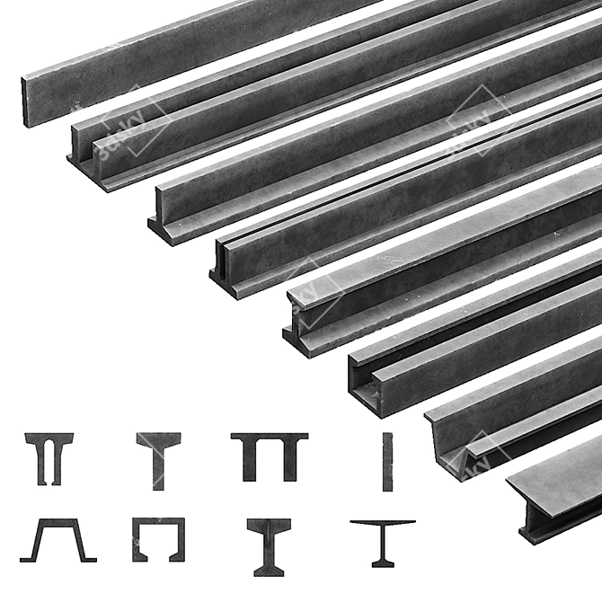 Versatile Metal Beams: 8 Profiles 3D model image 1