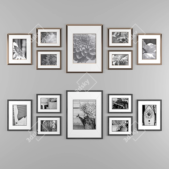 Walnut Frame Set - 7-Piece Wall Frame 3D model image 1