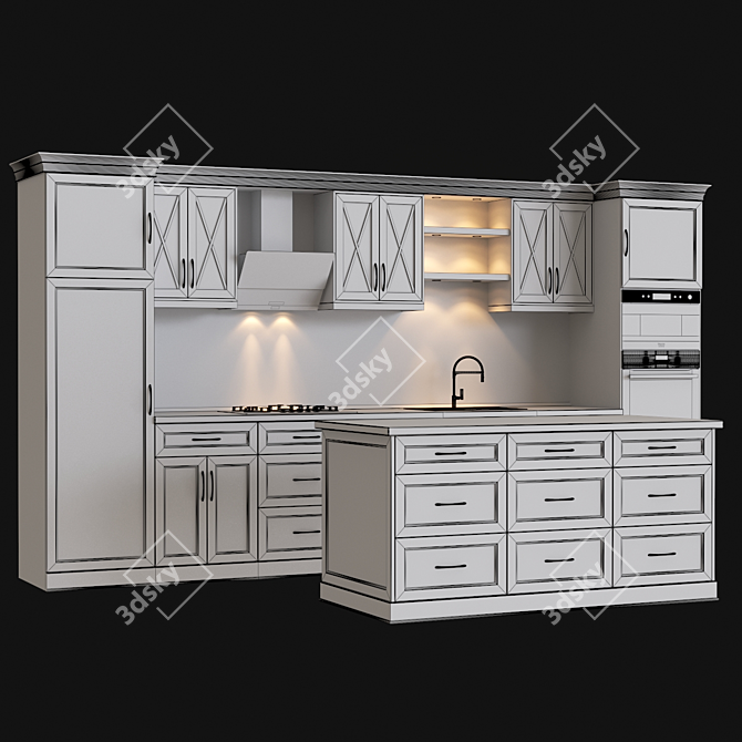 7-Piece Kitchen Set: Cooktop, Oven, Microwave, Sink, Mixer, Range Hood 3D model image 2