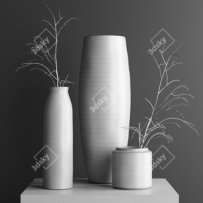 Elegant Glass Vases Set with Decorative Branches 3D model image 3