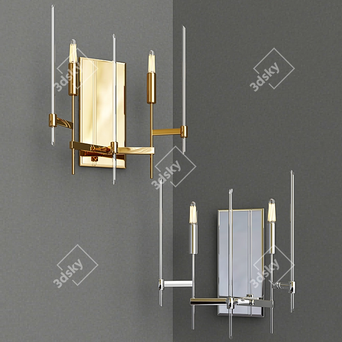 Bari 2-Light Wall Sconce: Sleek Metal and Glass Design 3D model image 2