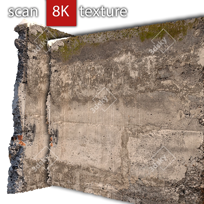 Concrete Fragment Wall: High Resolution 3D Model 3D model image 3