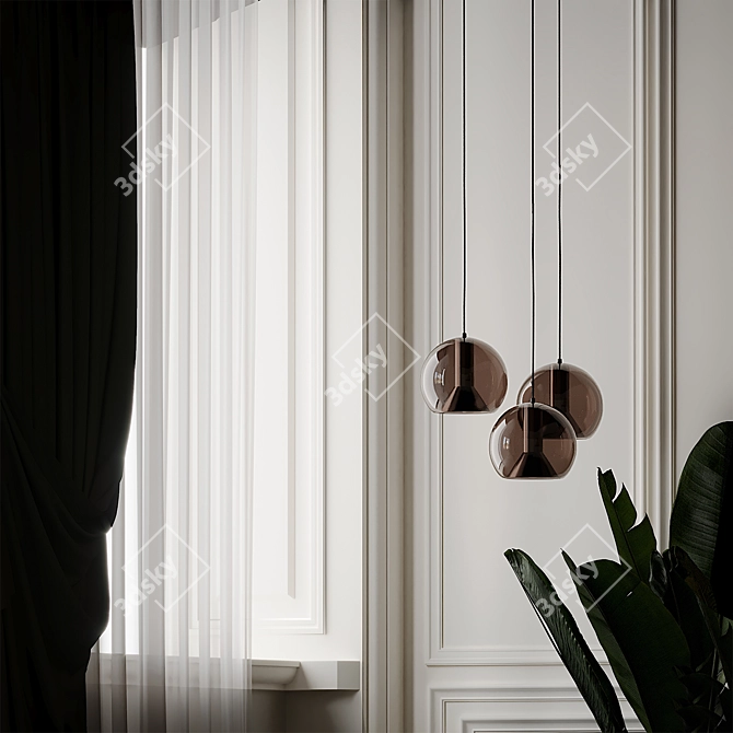 Smoked Glass Globe Pendant Light 3D model image 4