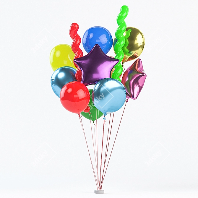 Colorful Bundle of Air Balloons 3D model image 1