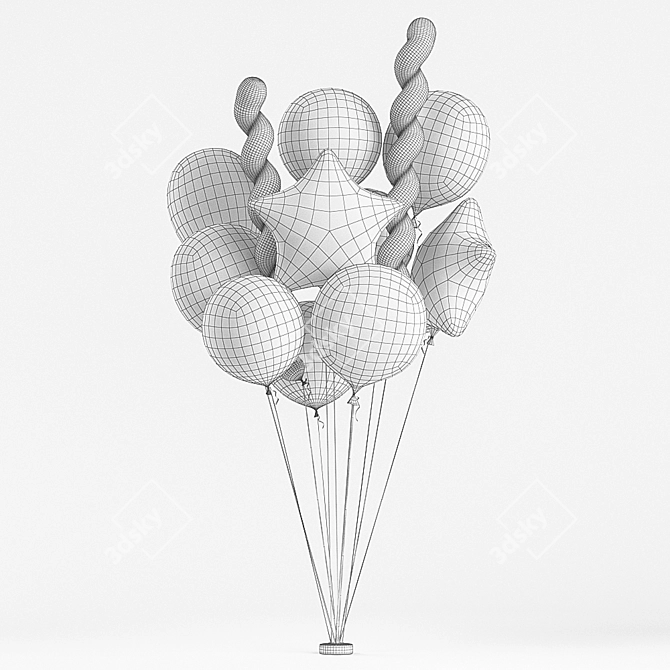 Colorful Bundle of Air Balloons 3D model image 2