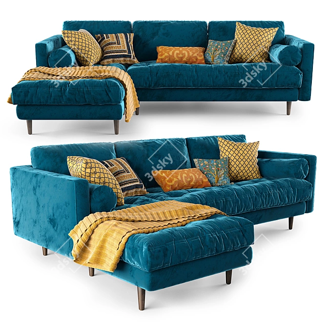 Sleek Blue Left Sectional Sofa 3D model image 1