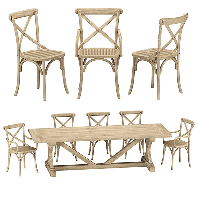 Restoration Hardware Salvaged Table with Madeleine Chairs 3D model image 1