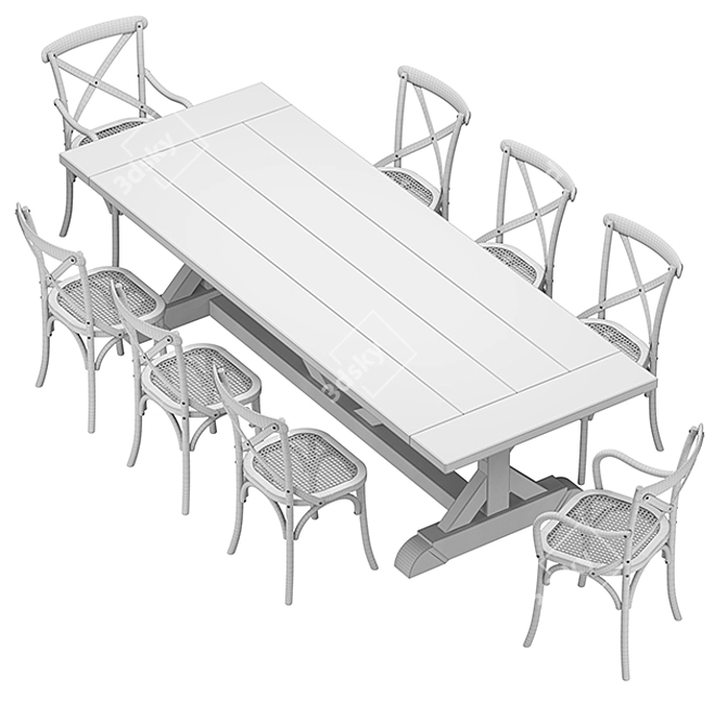Restoration Hardware Salvaged Table with Madeleine Chairs 3D model image 3