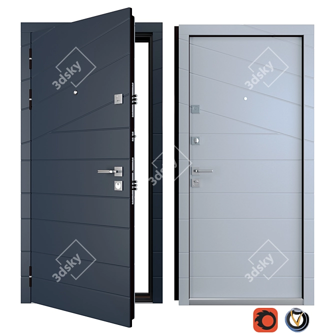 Modern Steel Entrance Door (Zimen) 3D model image 1