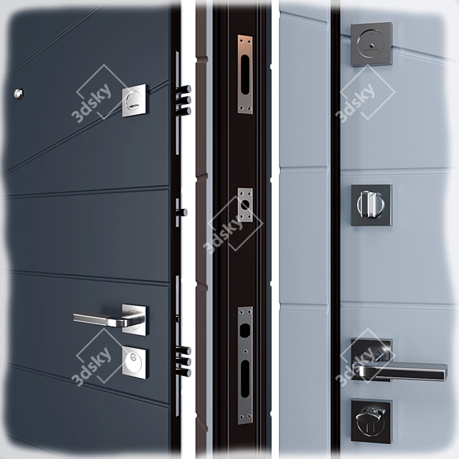 Modern Steel Entrance Door (Zimen) 3D model image 2