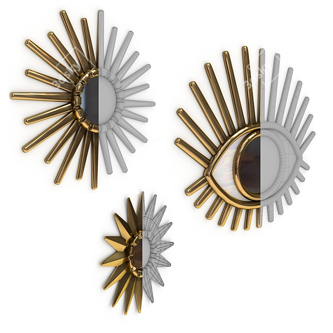 Golden Sunburst Mirror Set 3D model image 2
