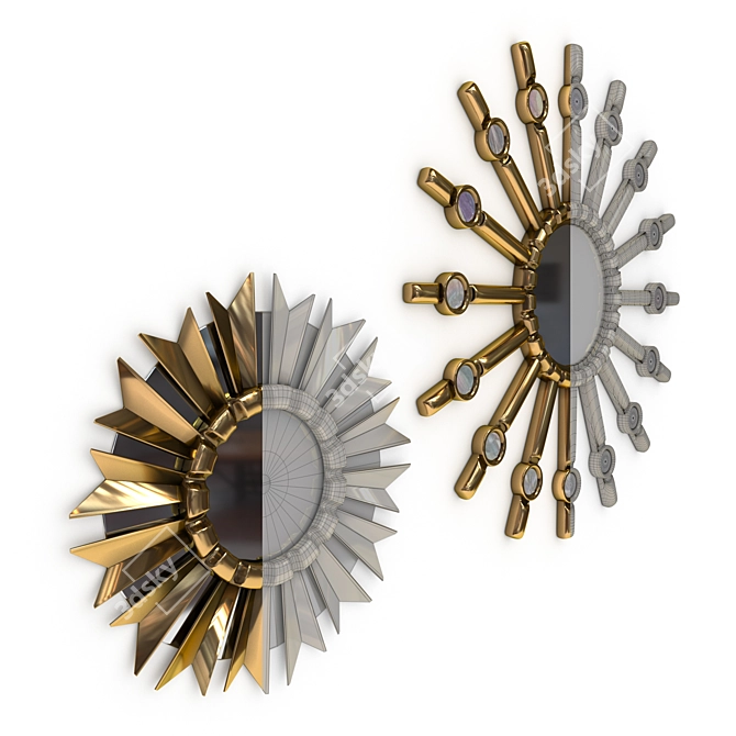 Golden Sunburst Mirror Set 3D model image 3