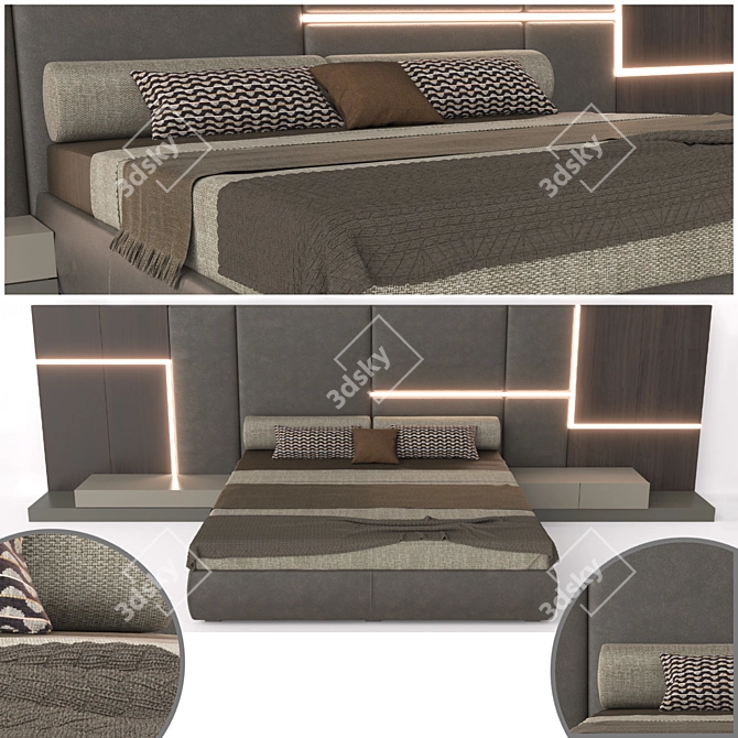 Luxury Leather Bed with LED Lights 3D model image 1