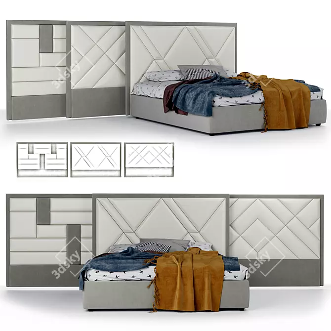 Customizable Three-Headboard Bed Set 3D model image 1