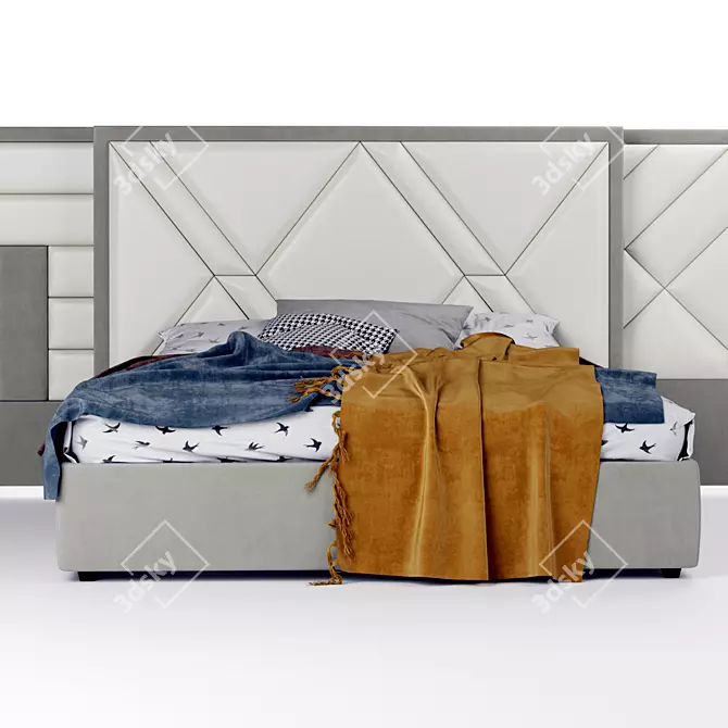 Customizable Three-Headboard Bed Set 3D model image 2