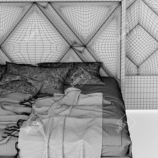 Customizable Three-Headboard Bed Set 3D model image 3