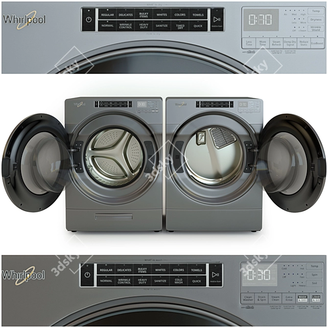 Whirlpool Front Load Washer & Dryer 3D model image 2