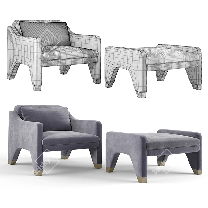 Luxurious Kelly Hoppen Lyndon Armchair, Velvet Upholstery 3D model image 2