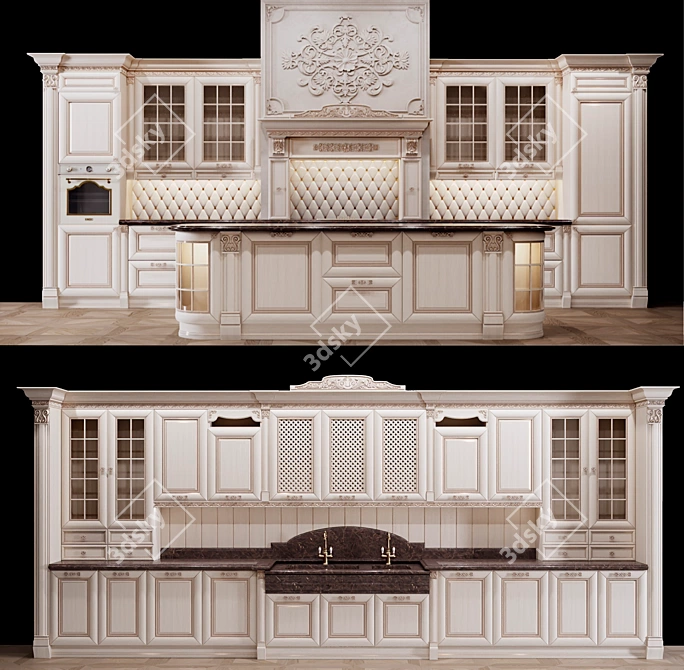 Elegant Monza Kitchen with Smeg Appliances 3D model image 1