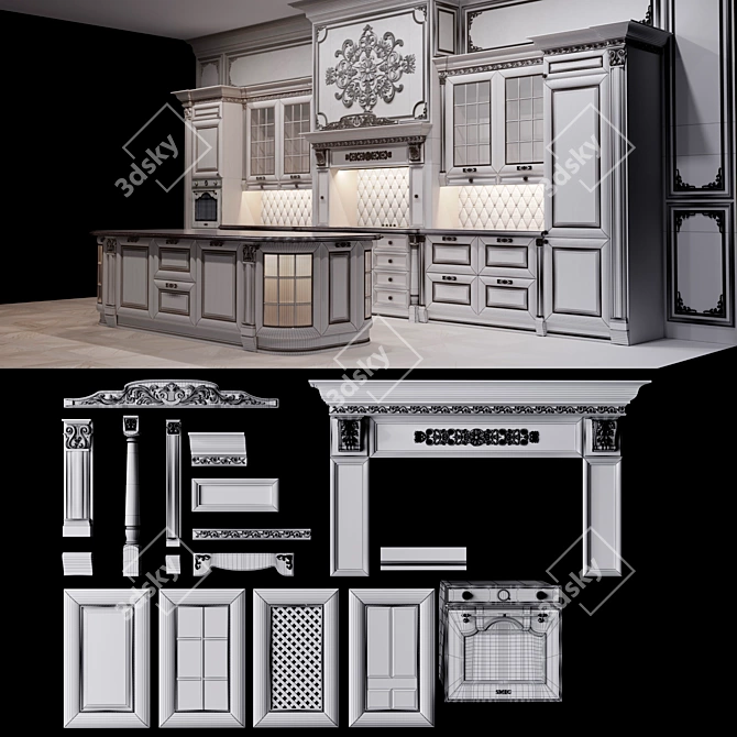 Elegant Monza Kitchen with Smeg Appliances 3D model image 3