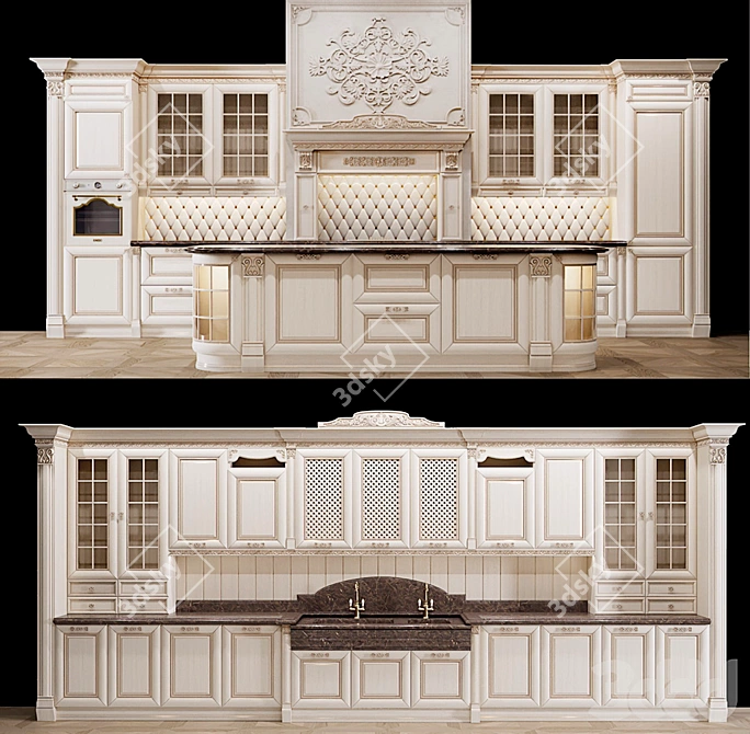 Elegant Monza Kitchen with Smeg Appliances 3D model image 4