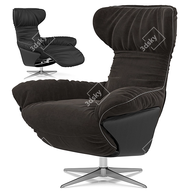 Natuzzi Ilia Armchair: Black Leather, Brown Velvet, Grey Velvet 3D model image 2