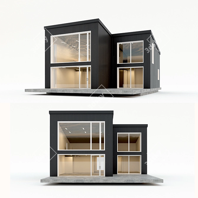 Contemporary Two-Storey Prefab Home. Panoramic Glazing. 3D model image 1