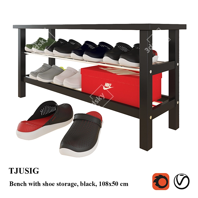 IKEA Tjusig Bench: Chic Shoe Storage Solution 3D model image 1