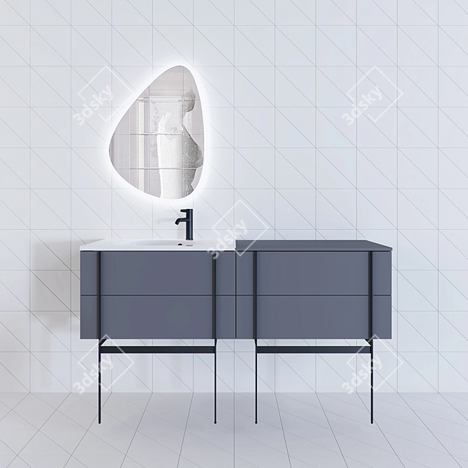 Jacob Delafon Nouvelle Vague 2 - Elegant 80cm Suspended Vanity with Sink & Mirror Set 3D model image 1