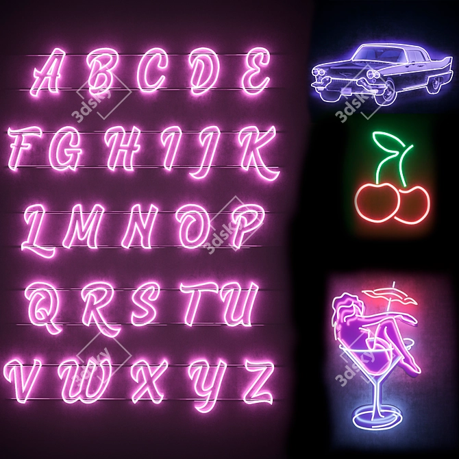 Vivid Glow Neon Sign Set 3D model image 1