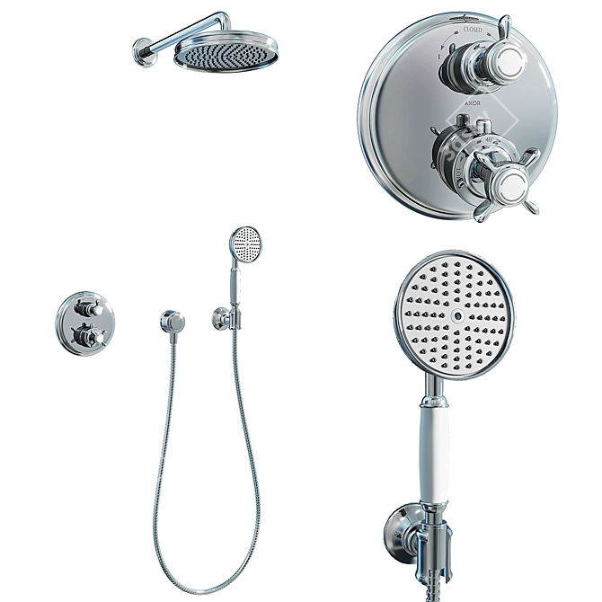 Axor Montreux Shower Set: Thermostat, Shower Arm, Holder 3D model image 1