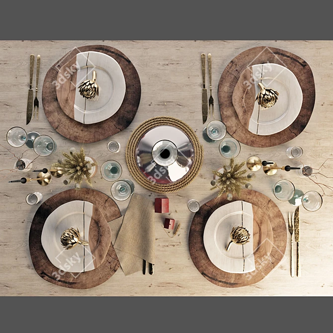 Ethnic Stoneware Dining Set 3D model image 2