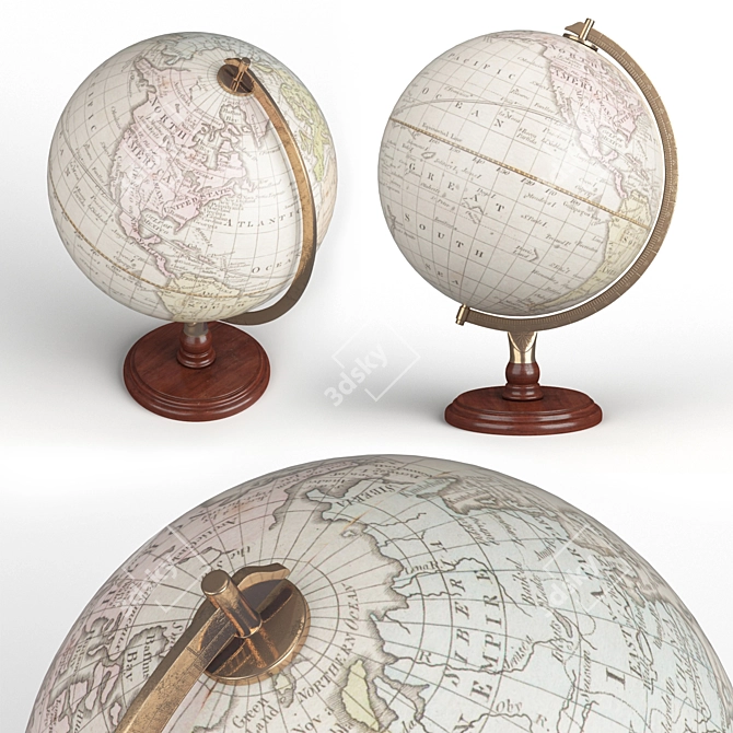 Antique World Globe 3D model image 2