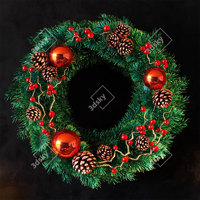 Festive Holiday Wreath 3D model image 1