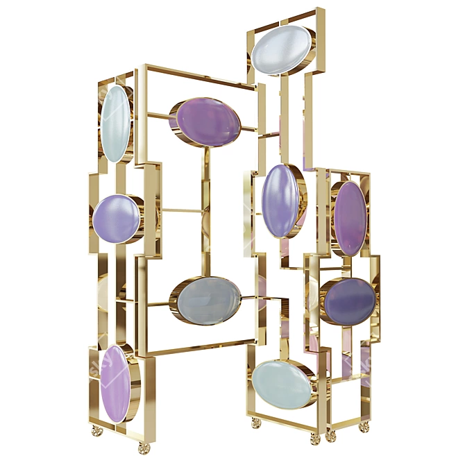 Aurora Resin Folding Screen: Elegant Brass Structure 3D model image 1