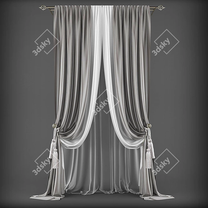 Elegant Sheer White Curtains 3D model image 1