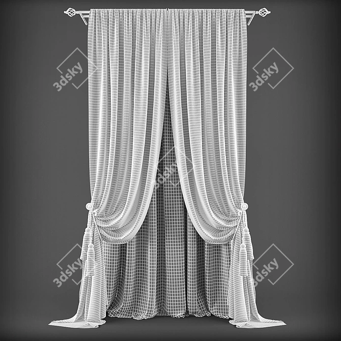 Elegant Sheer White Curtains 3D model image 2