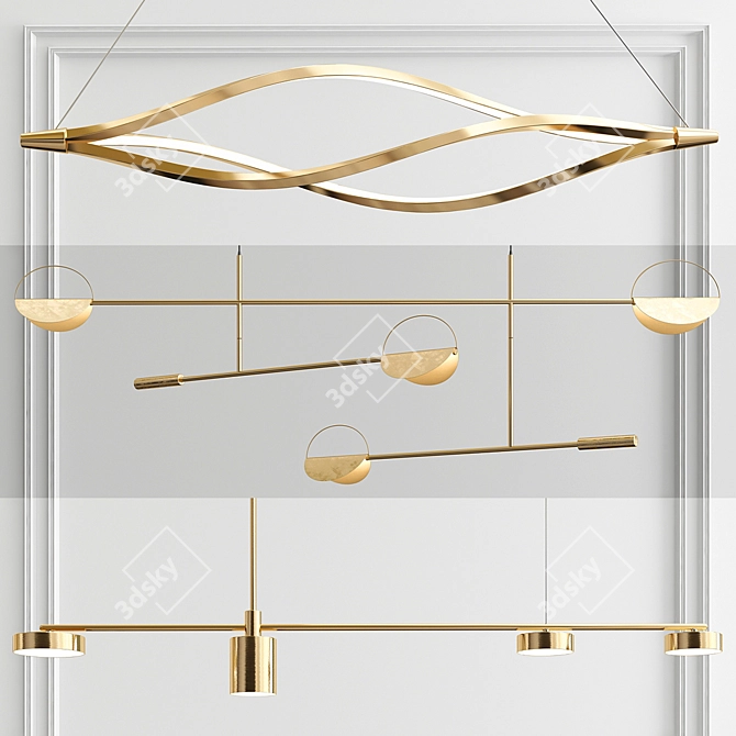 Sleek Linear Shape Pendants - 3 Varieties 3D model image 1