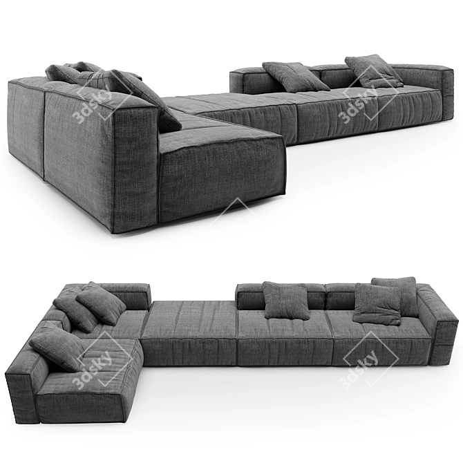 OM KRAFT 3: Wooden and Fabric Sofa 3D model image 1