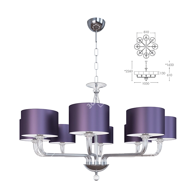 Czarina Glass Chandelier with Purple Satin Shade 3D model image 1