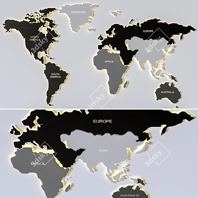 Illuminated Wooden World Map 3D model image 1