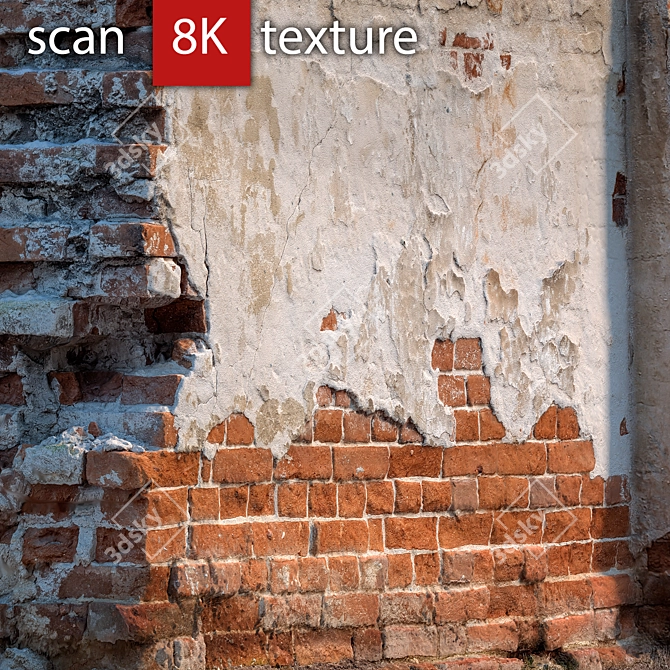 Destructed Brick Wall - High Resolution 8K Texture 3D model image 2