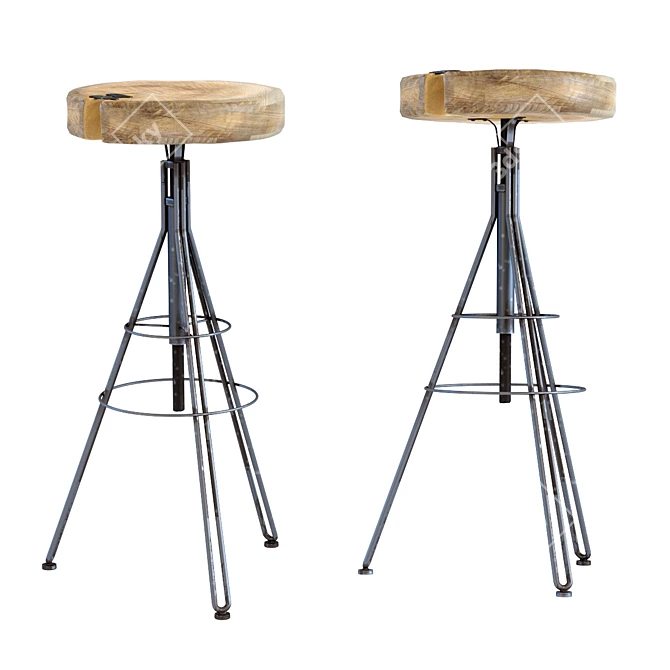 Rustic Adjustable Steel Bar Stool 3D model image 1