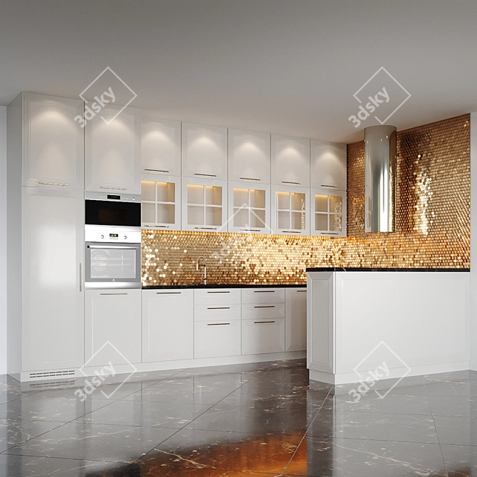 Kitchen_v10 Gas Cooktop, Oven, Microwave, Sink, Mixer, Extractor 3D model image 2