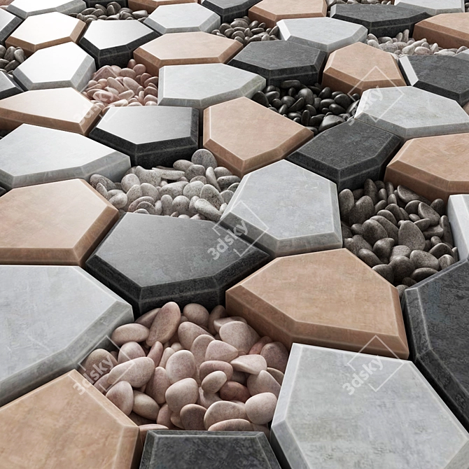 Poly Pebble Paving: Polygonal Stones with Textured Finish 3D model image 1