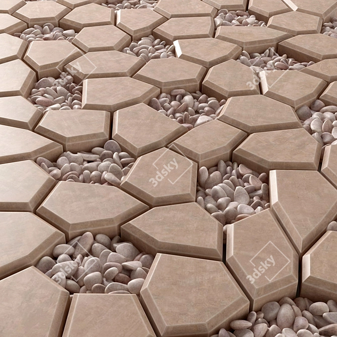 Poly Pebble Paving: Polygonal Stones with Textured Finish 3D model image 2